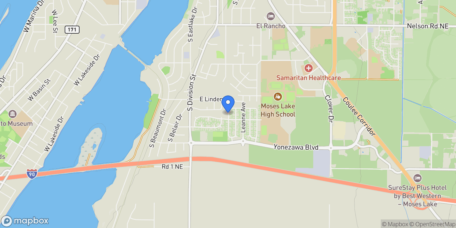 Map showing 1904 S Stirling Avenue, Moses Lake, WA 98837, Moses Lake, Washington, United States.
