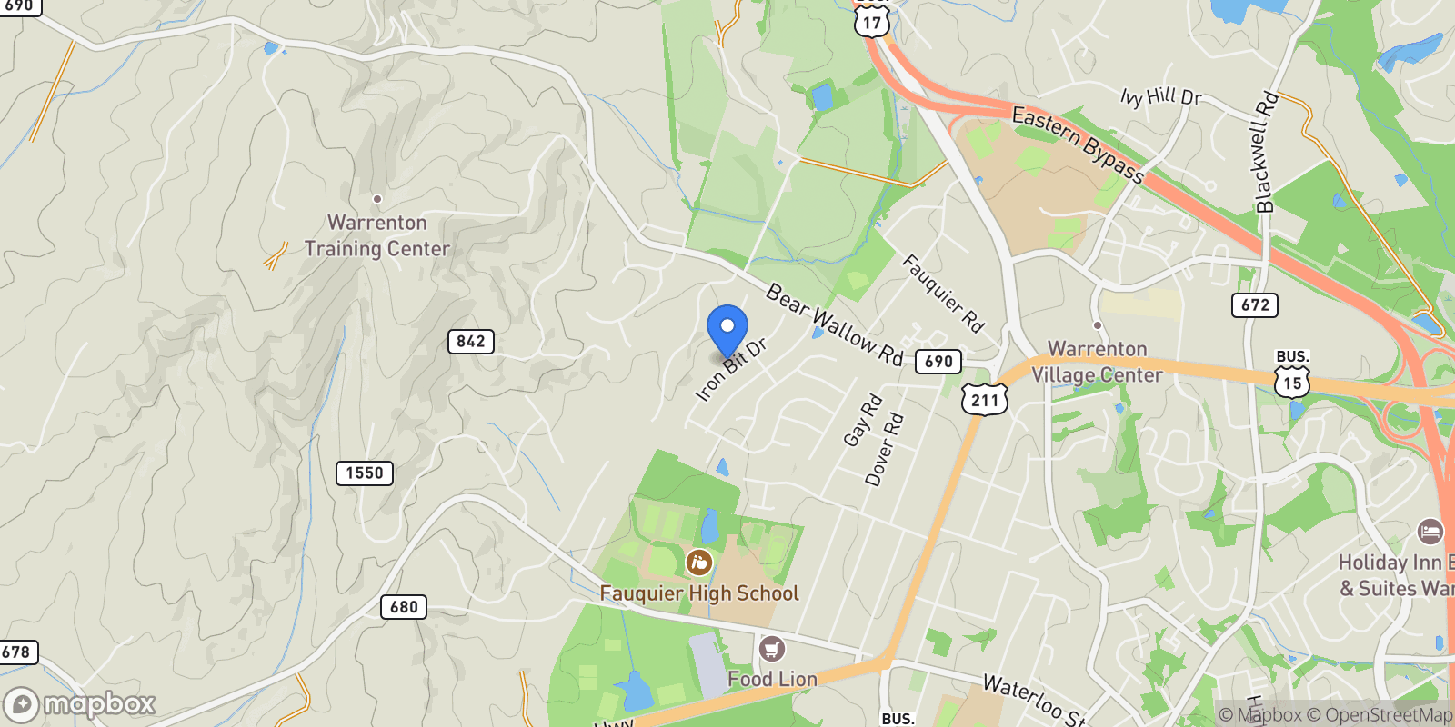 Map showing 7345 Iron Bit Drive, Warrenton, VA 20186, Warrenton, Virginia, United States.
