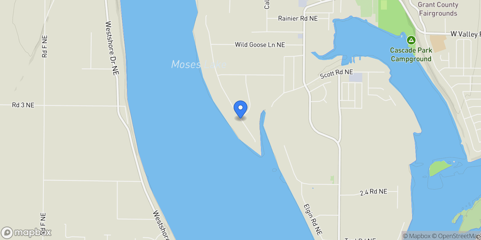 Map showing 2873 NE Wild Goose Road, Moses Lake, WA 98837, Moses Lake, Washington, United States.