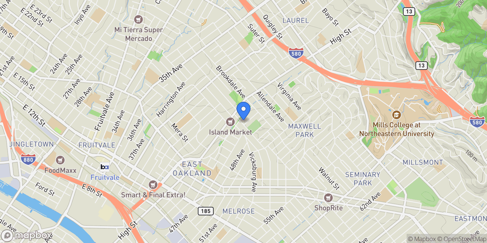 Map showing 4624 Fairfax Avenue, Oakland, California, United States.
