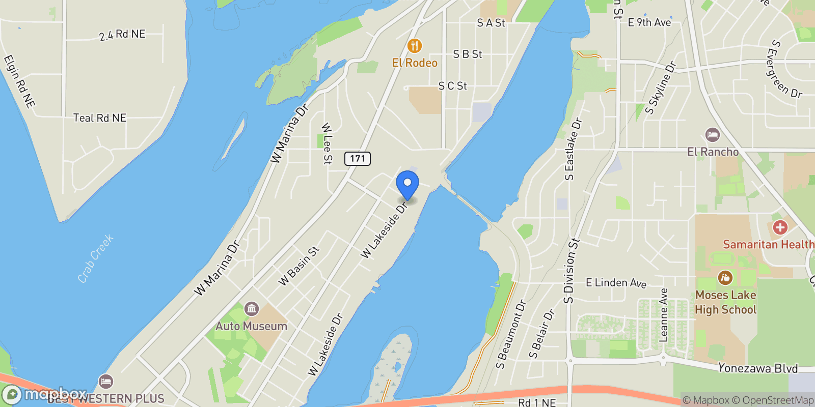Map showing 1515 W Lakeside Dr, Moses Lake, WA 98837, Moses Lake, Washington, United States.