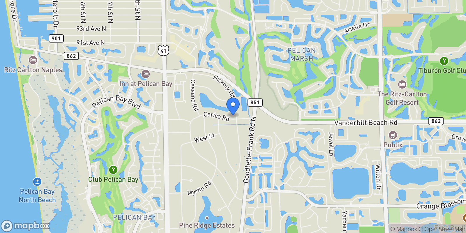 Map showing 707 Hickory Road, Naples, Florida, United States.