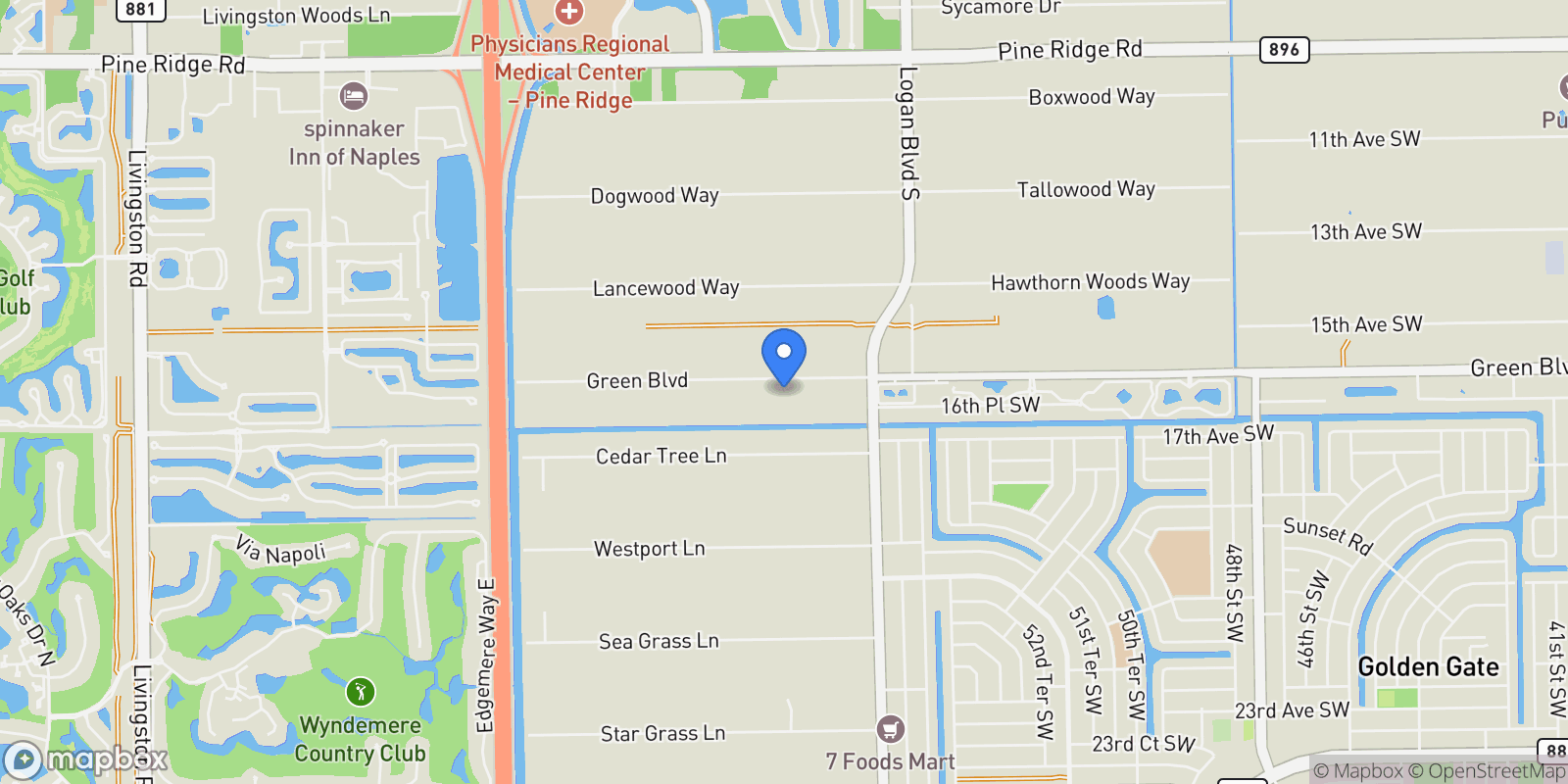 Map showing 5772 GREEN Boulevard, Naples, Florida, United States.