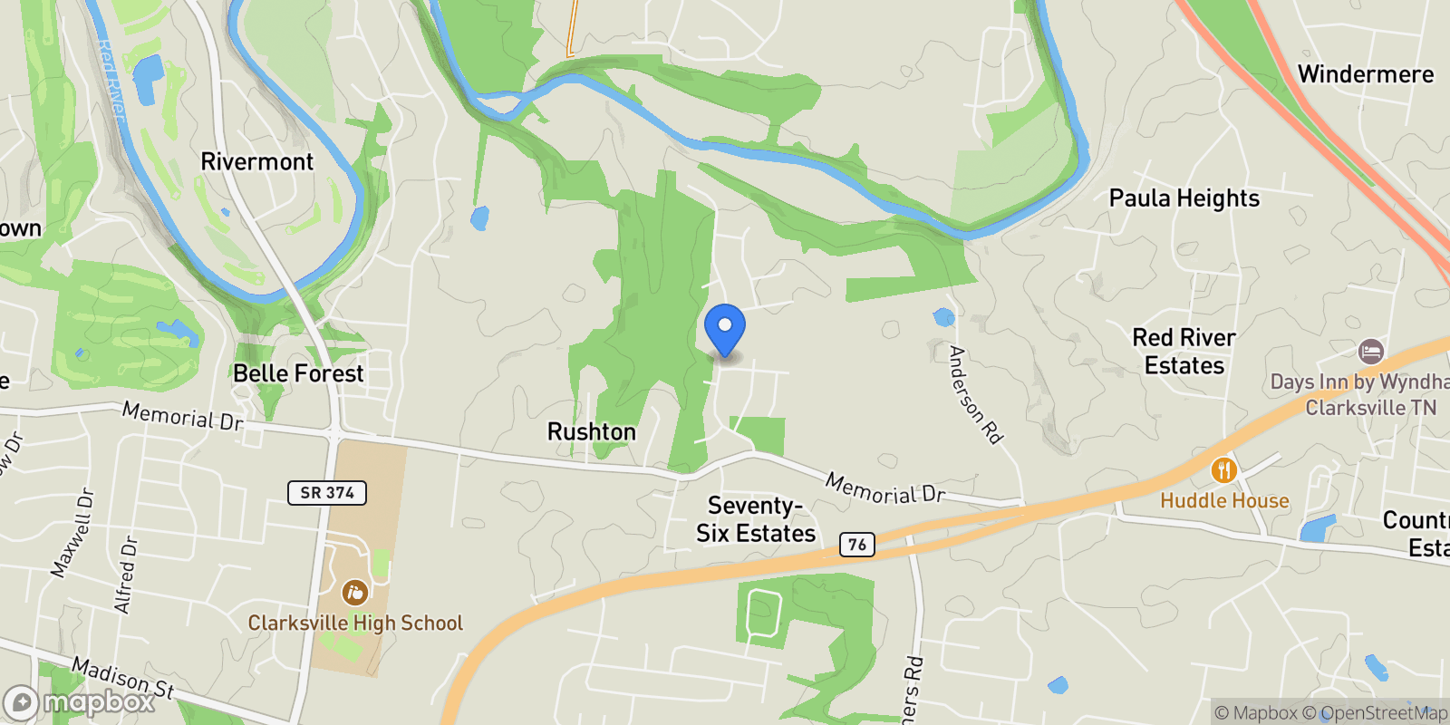 Map showing 2041 Daniel Johnson Way, Clarksville, TN 37043, Clarksville, Tennessee, United States.