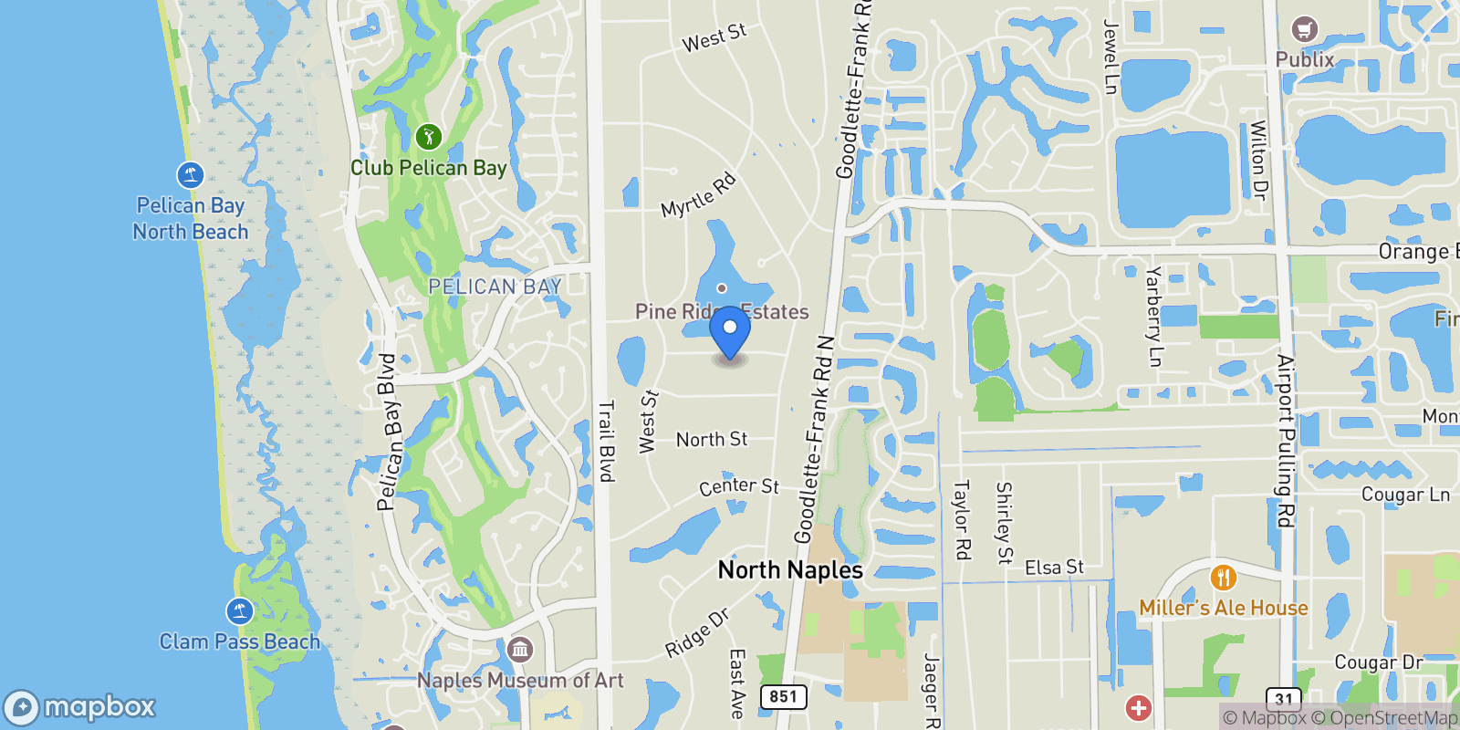 Map showing 142 Eugenia Drive, Naples, Florida, United States.