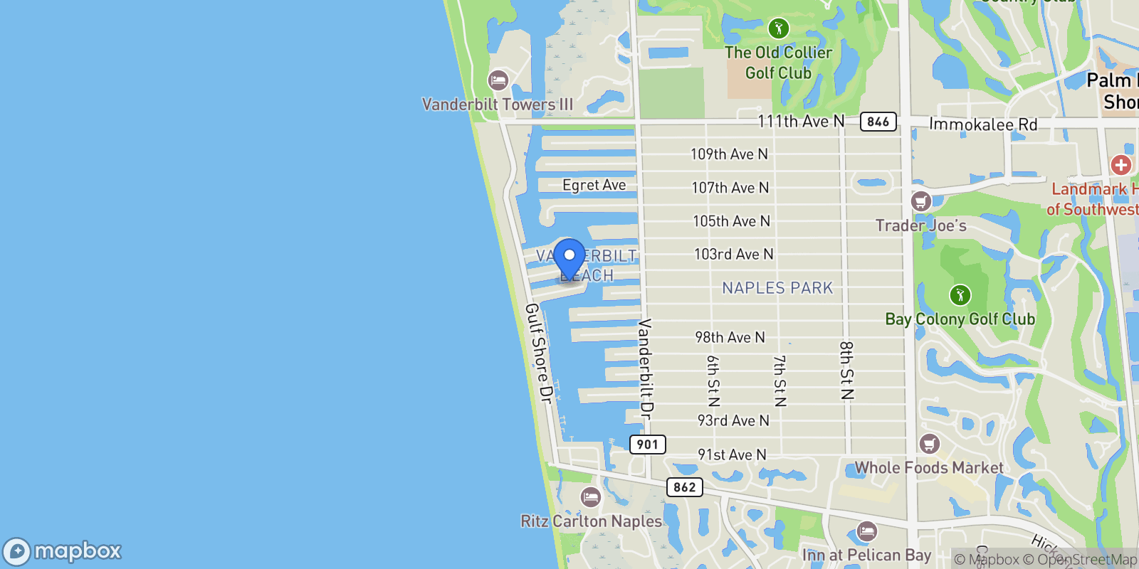 Map showing 223 Bayview Avenue, Naples, Florida, United States.