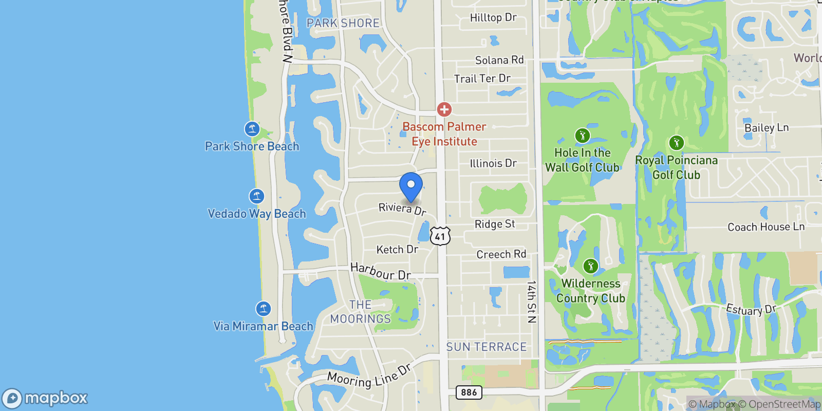 Map showing 745 Riviera Drive, Naples, Florida, United States.