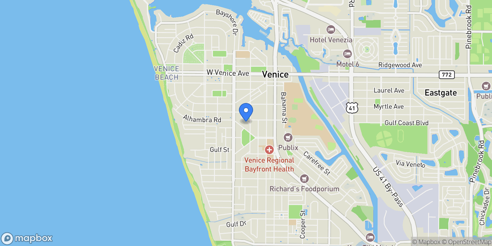 Map showing 428 Pensacola Road, Venice, FL 34285, Venice, Florida, United States.