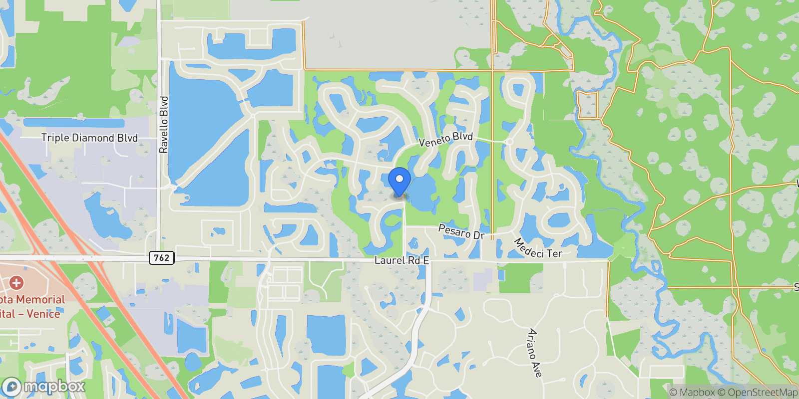 Map showing 102 Treviso Court, North Venice, FL 34275, Venice, Florida, United States.
