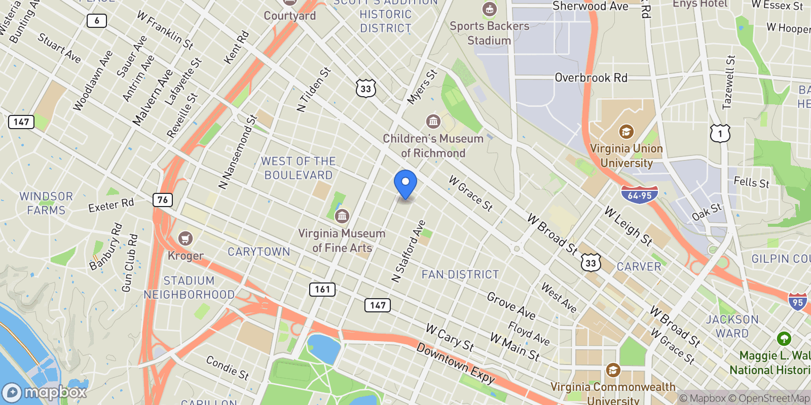 Map showing 2511 Kensington Avenue, Richmond, Virginia, United States.