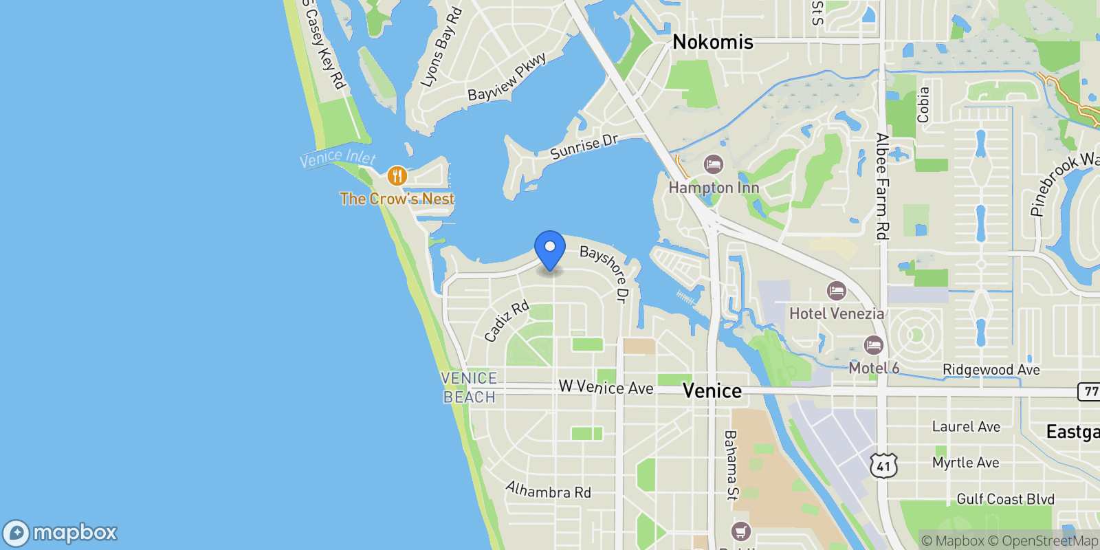 Map showing 405 Park Boulevard N, Venice, FL 34285, Venice, Florida, United States.
