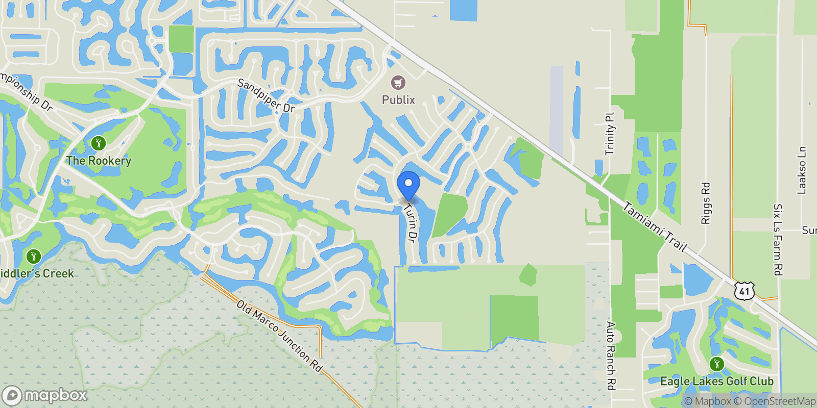 Map showing 15408 Turin DR, NAPLES, FL 34114, Naples, Florida, United States.