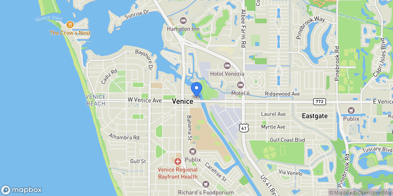 Map showing 205 E VENICE AVENUE, VENICE, FL 34285, Venice, Florida, United States.