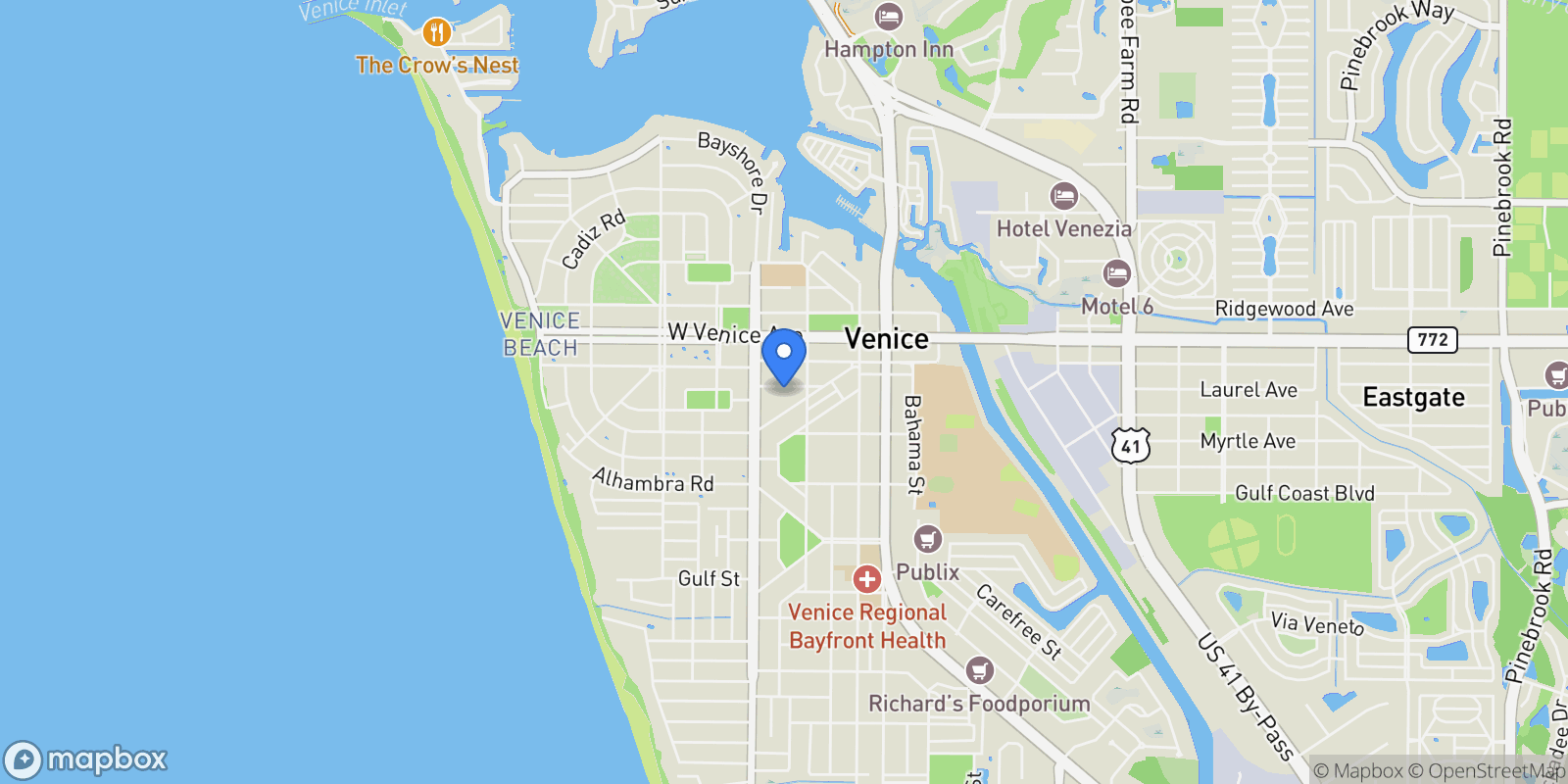 Map showing 321 Pedro Street, Venice, FL 34285, Venice, Florida, United States.