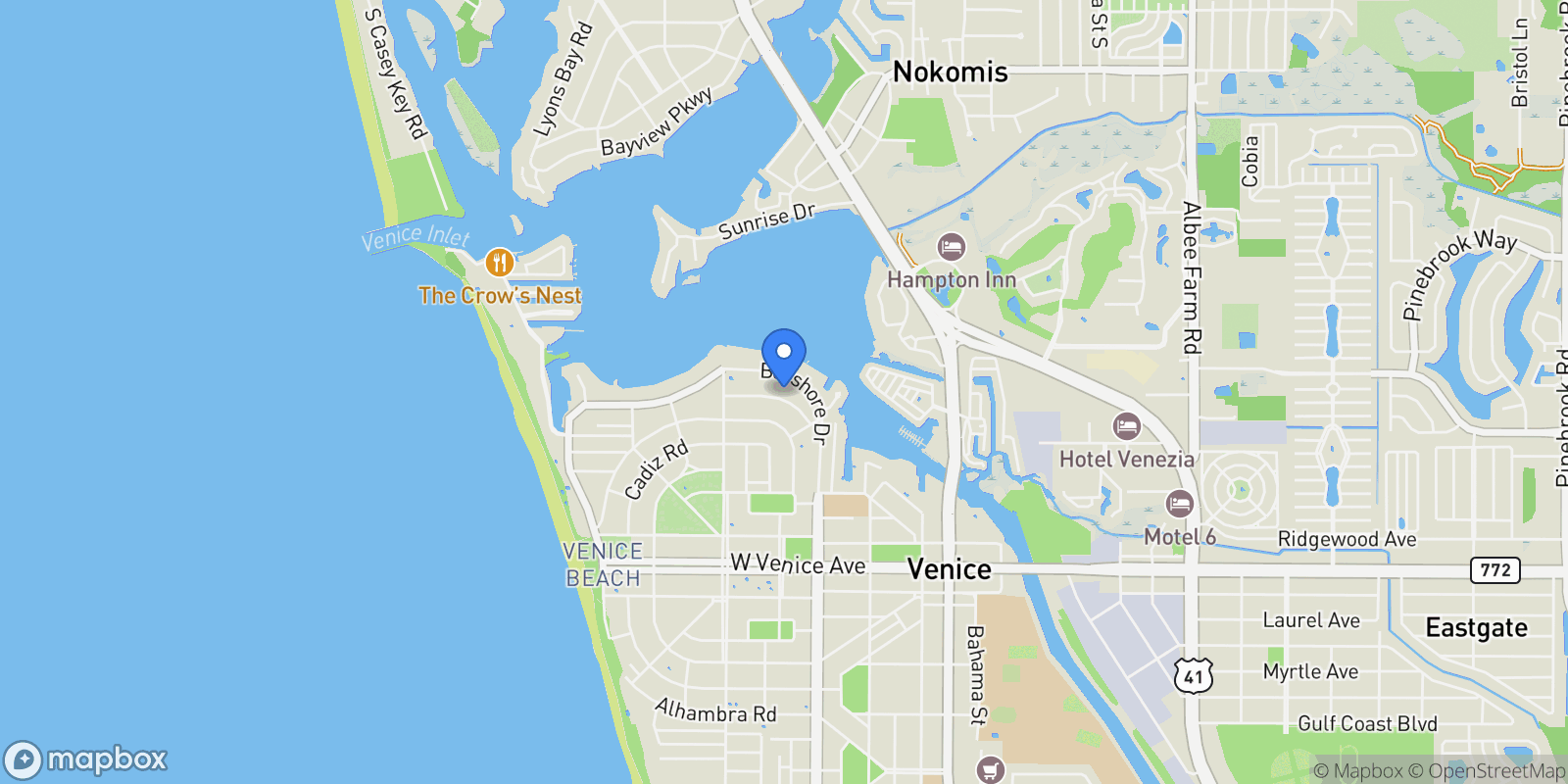 Map showing 416 Baycrest Drive, Venice, FL 34285, Venice, Florida, United States.