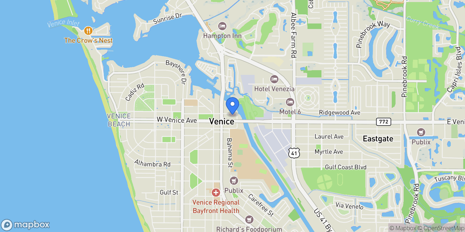 Map showing 146 E TAMPA AVENUE, VENICE, FL 34285, Venice, Florida, United States.