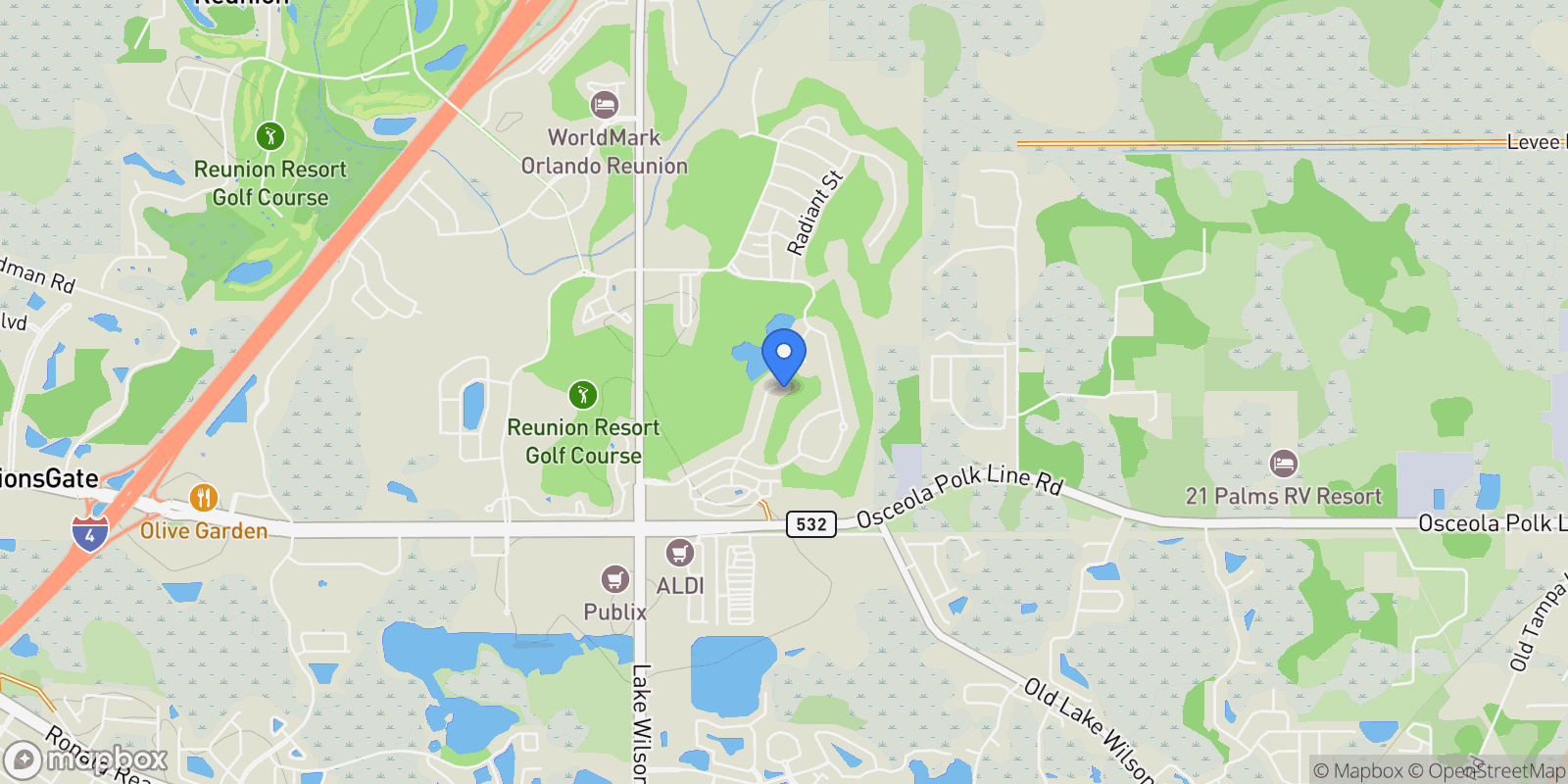 Map showing 1561 COROLLA COURT, REUNION, FL 34747, Kissimmee, Florida, United States.