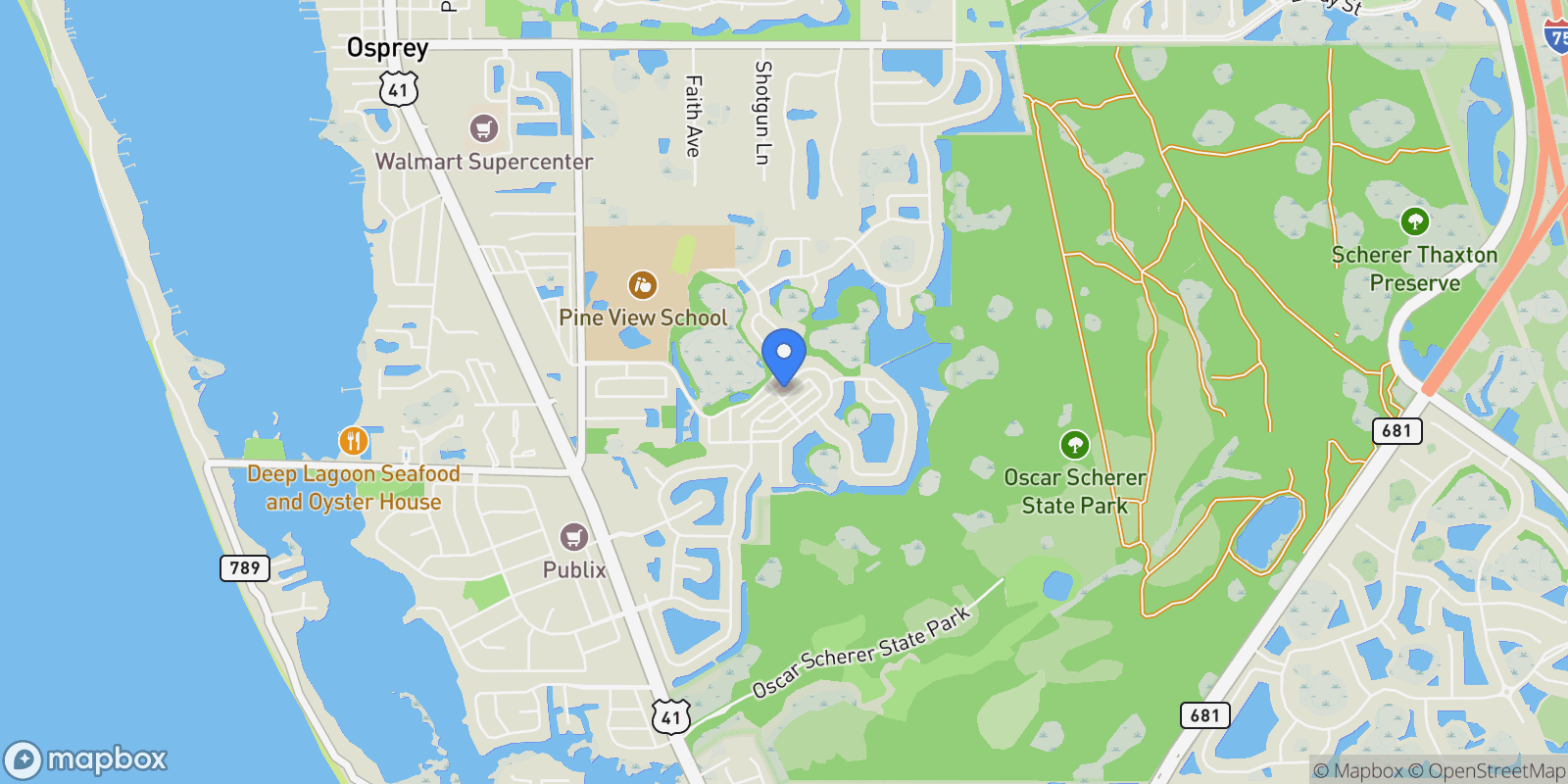 Map showing 819 Shadow Bay Way, Osprey, FL 34229, Osprey, Florida, United States.