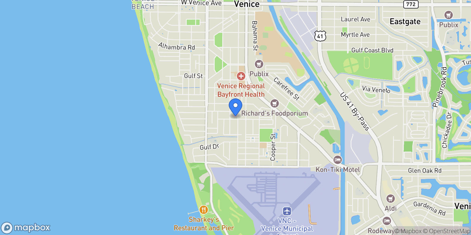 Map showing 842 NOKOMIS AVENUE S, VENICE, FL 34285, Venice, Florida, United States.