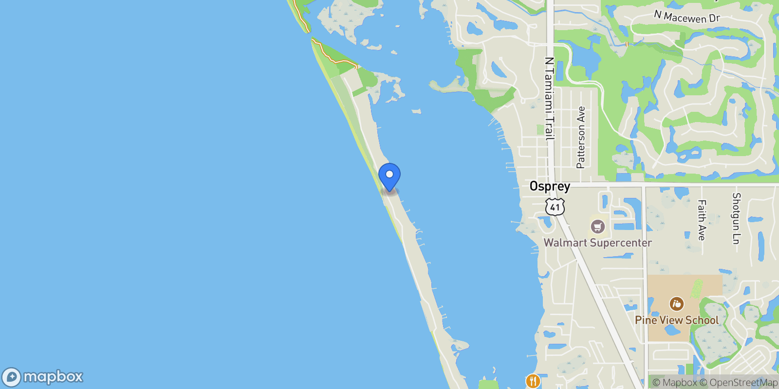 Map showing 1049 N Casey Key Road, Osprey, FL 34229, Osprey, Florida, United States.