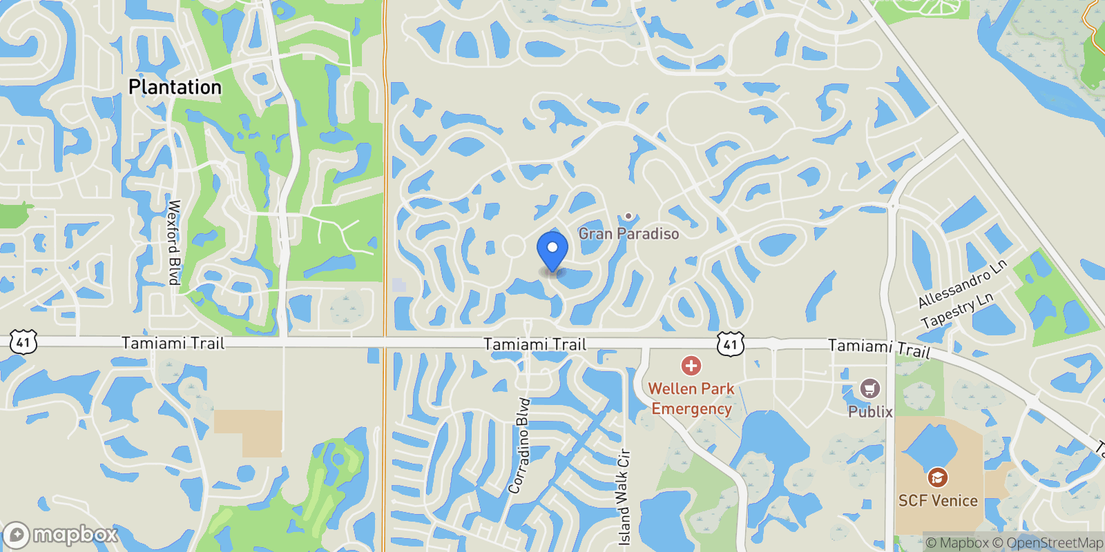 Map showing 20230 Granlago Drive, Venice, FL 34293, Venice, Florida, United States.