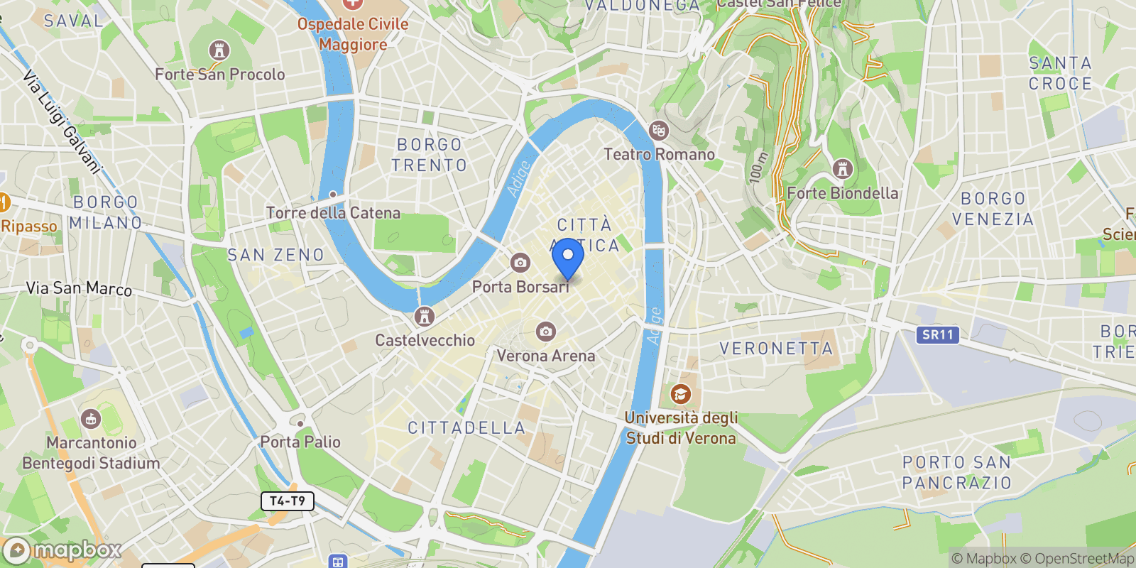 Map showing Verona, Veneto, Italy.