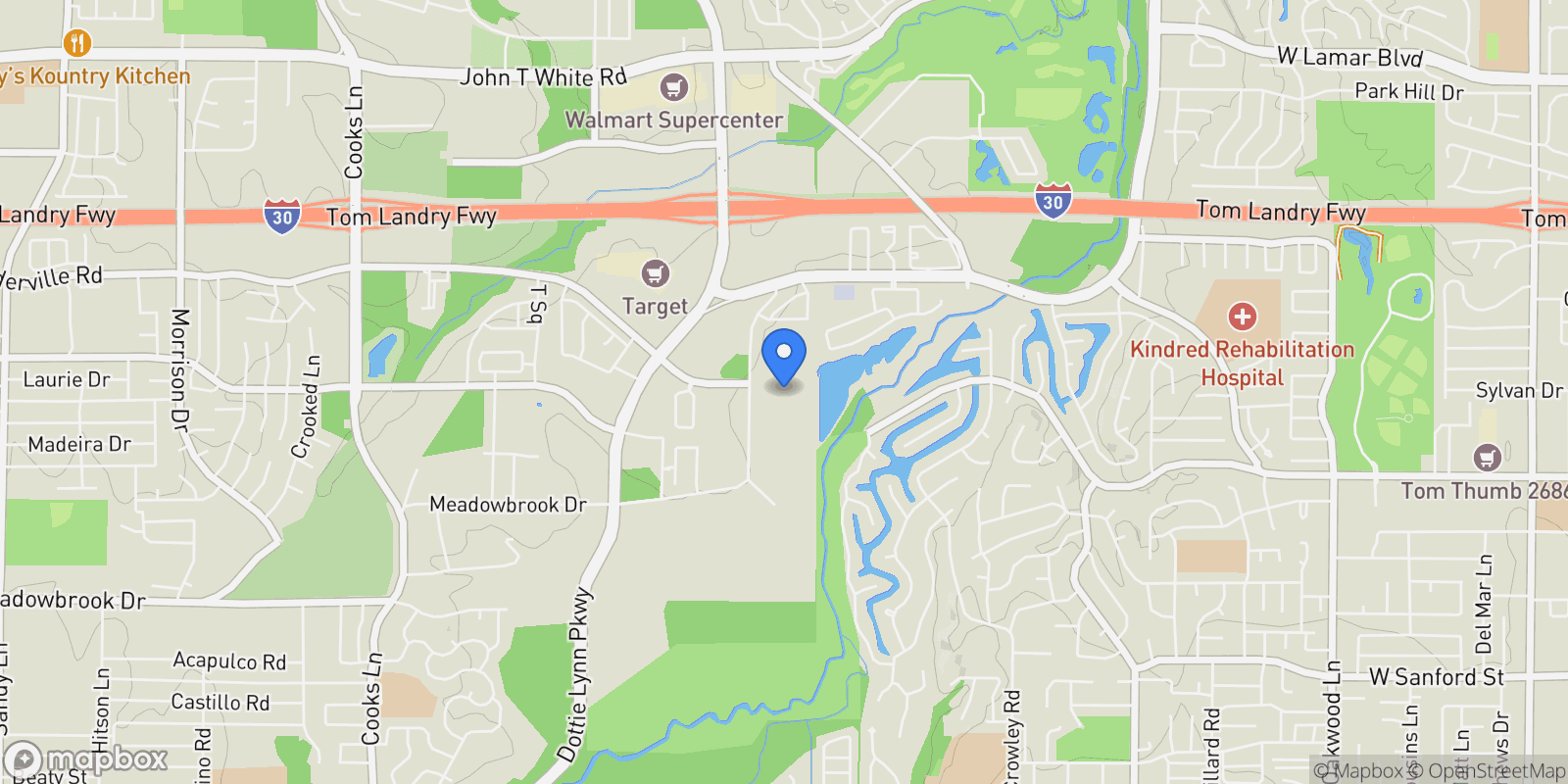 Map showing 8542 Meadowbrook Drive, Fort Worth, TX 76120, Fort Worth, Texas, United States.