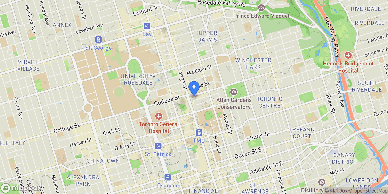 Map showing 21 Carlton Street 4205, Toronto, Ontario, Canada.