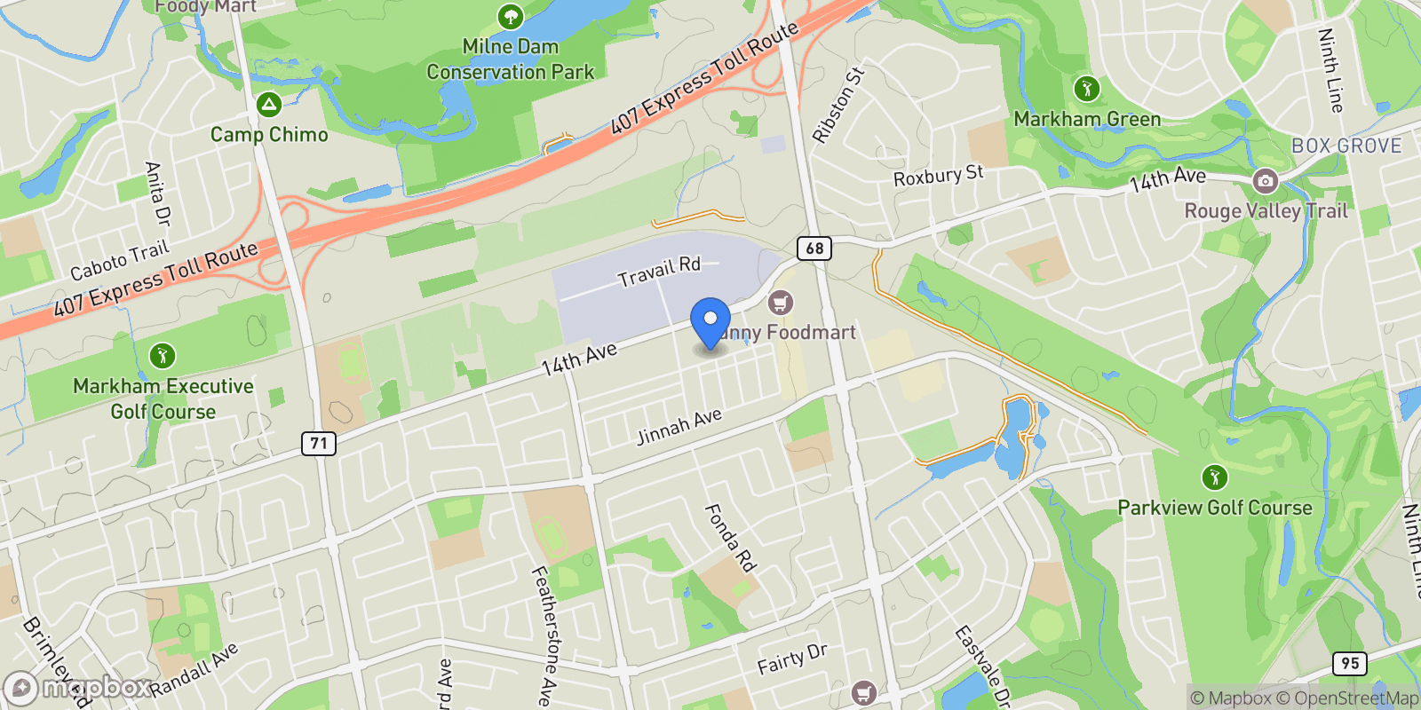 Map showing 156 Mumbai Drive, Markham, Ontario, Canada.