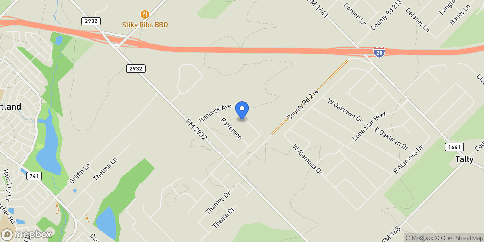 Map showing 15110 Rutledge Lane, Talty, TX 75126, Talty, TX, United States.