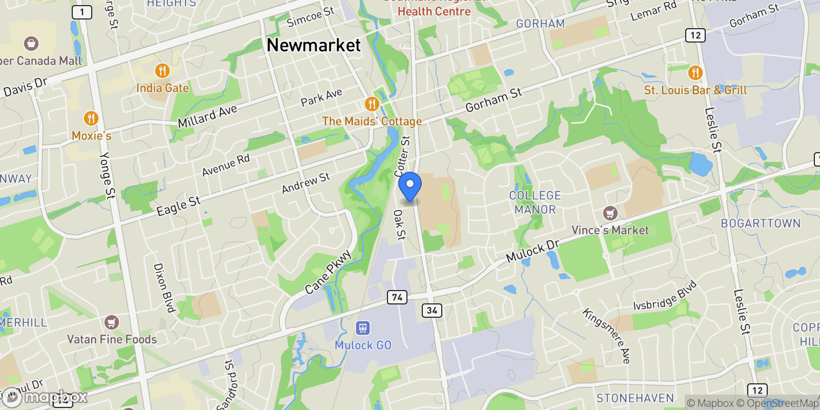 Map showing 16942 Bayview Avenue, Newmarket, Ontario, Canada.