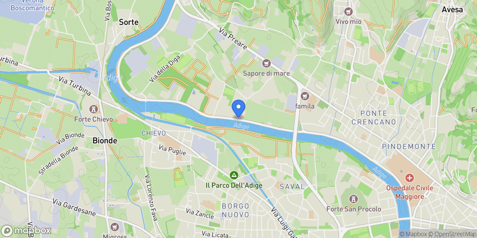 Map showing Lungadige Attiraglio 44, Verona, Veneto, Italy.