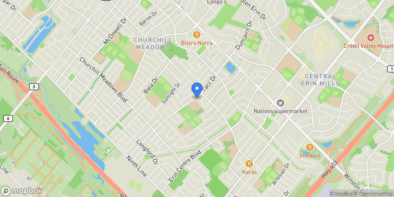 Map showing 3236 Tacc Drive, Mississauga, Ontario, Canada.