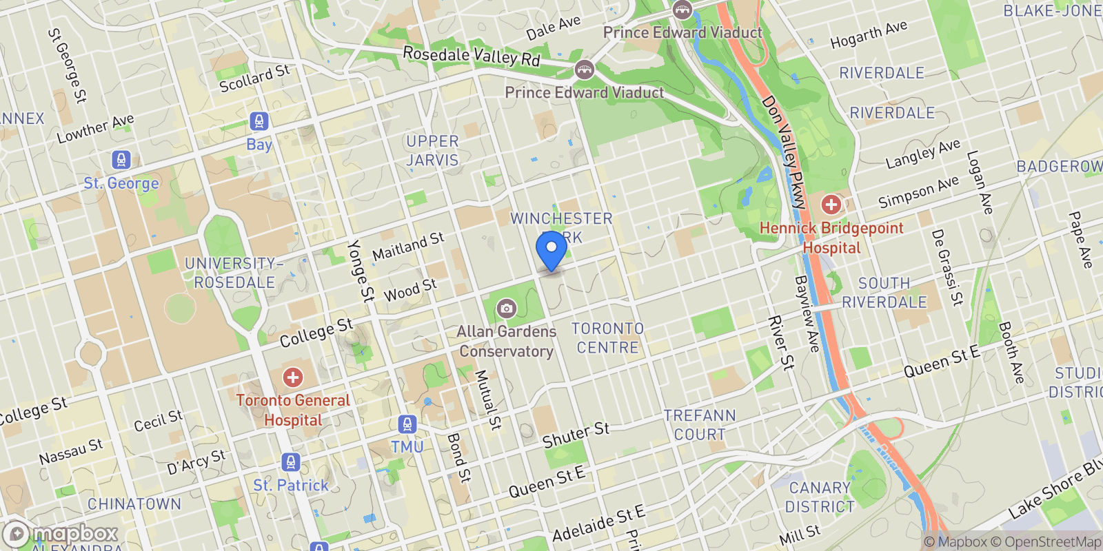 Map showing 167 Carlton Street, Toronto, Ontario, Canada.
