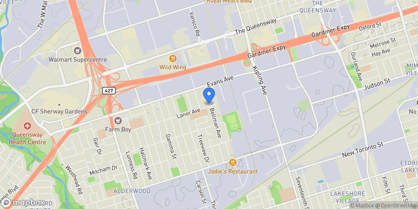 Map showing 276 Lanor Avenue A, Toronto, Ontario, Canada.