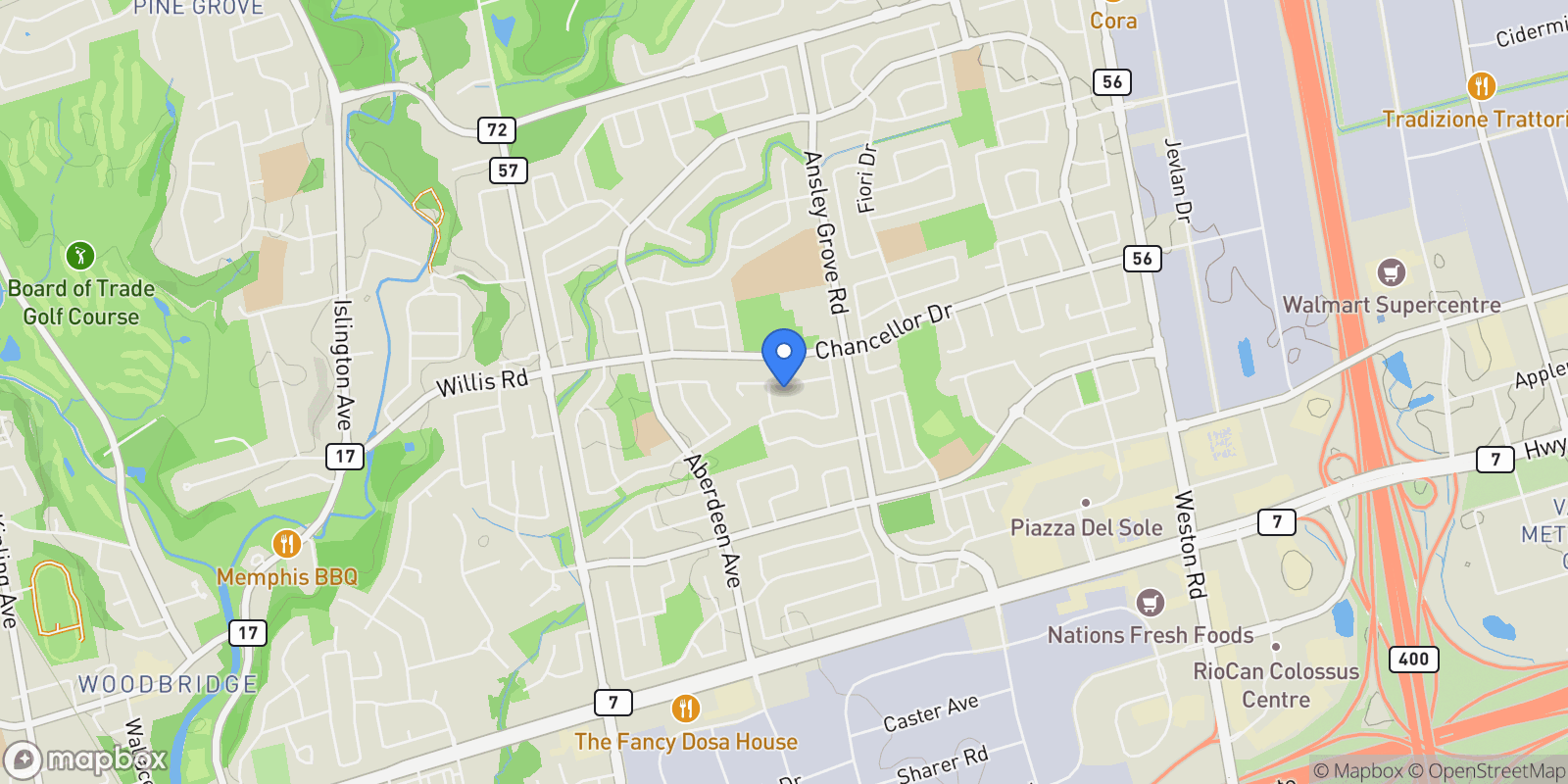 Map showing 57 Burgosa Court, Vaughan, Ontario, Canada.