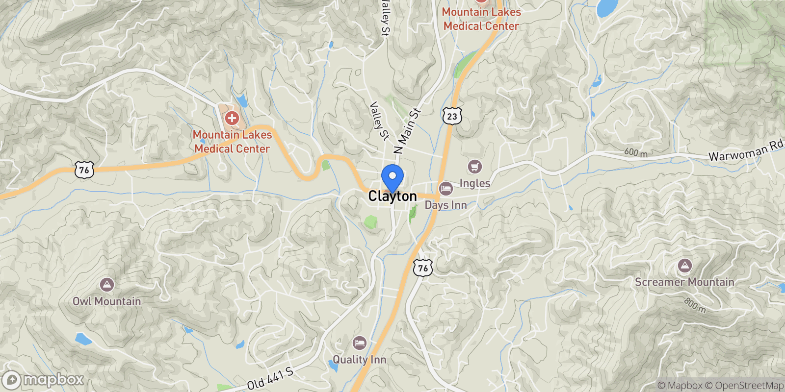 Map showing Clayton, Georgia, United States.