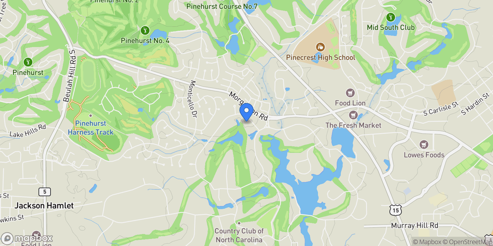 Map showing 25 Quail Hollow Drive, Pinehurst, NC 28374, Pinehurst, North Carolina, United States.