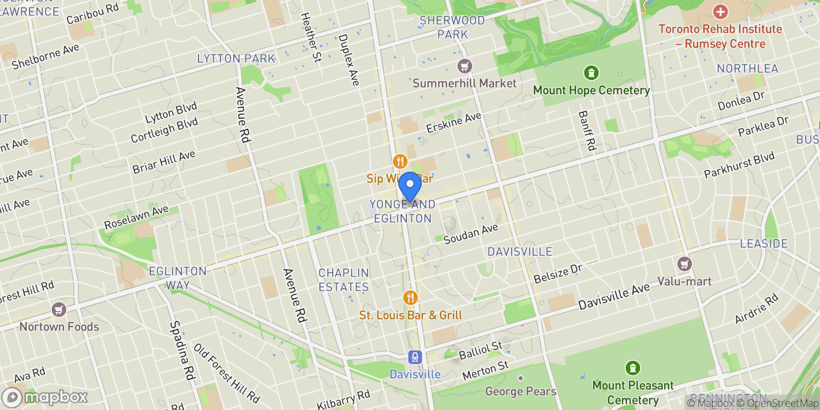 Map showing 8 Eglinton Avenue E 3002, Toronto, Ontario, Canada.