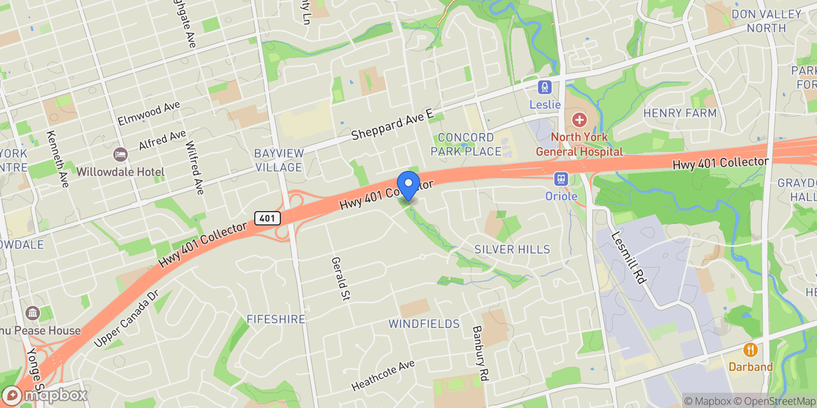 Map showing 15 Silvergrove Road, Toronto, Ontario, Canada.