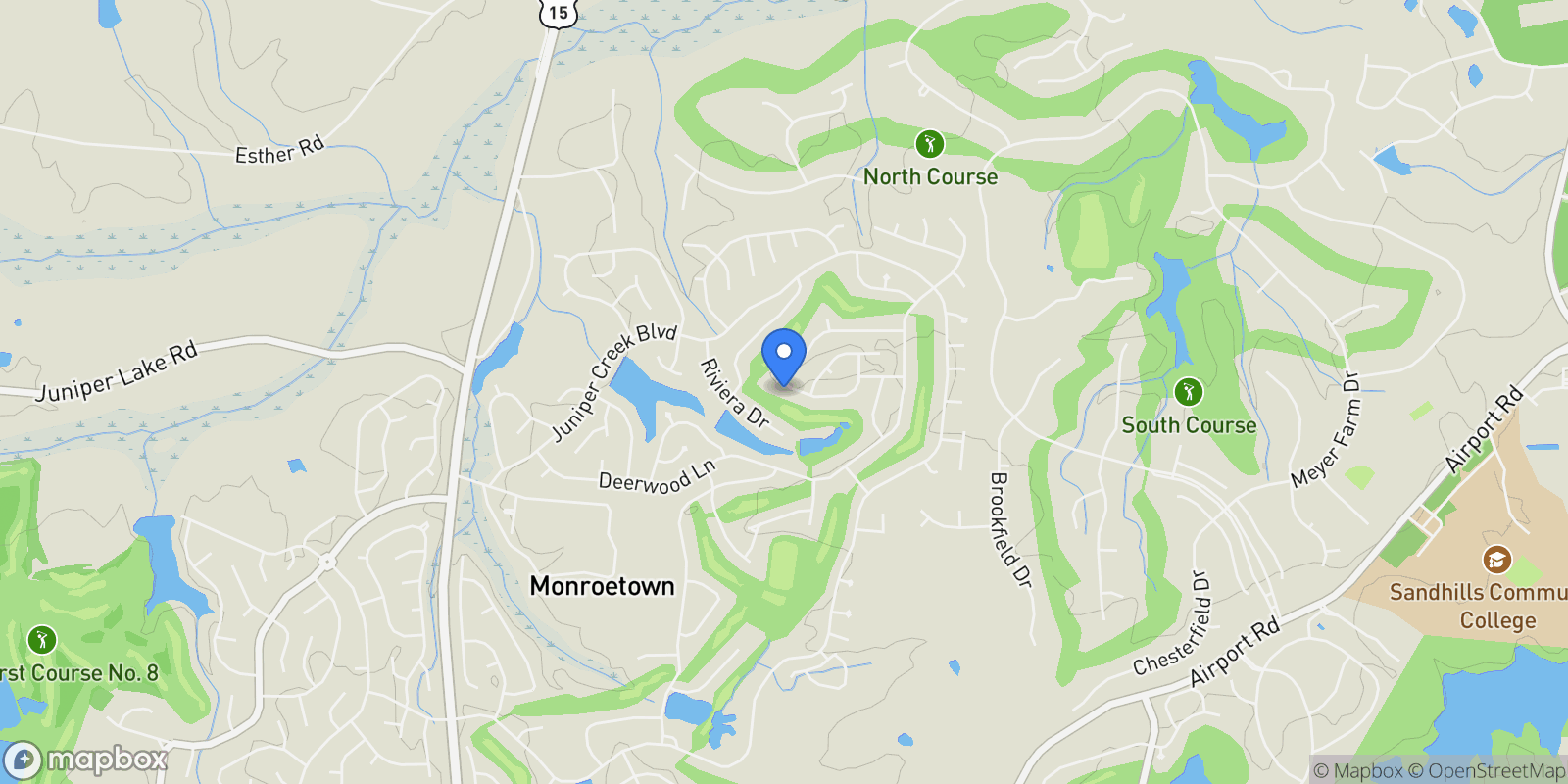 Map showing 38 Pinebrook Drive, Pinehurst, NC 28374, Pinehurst, North Carolina, United States.