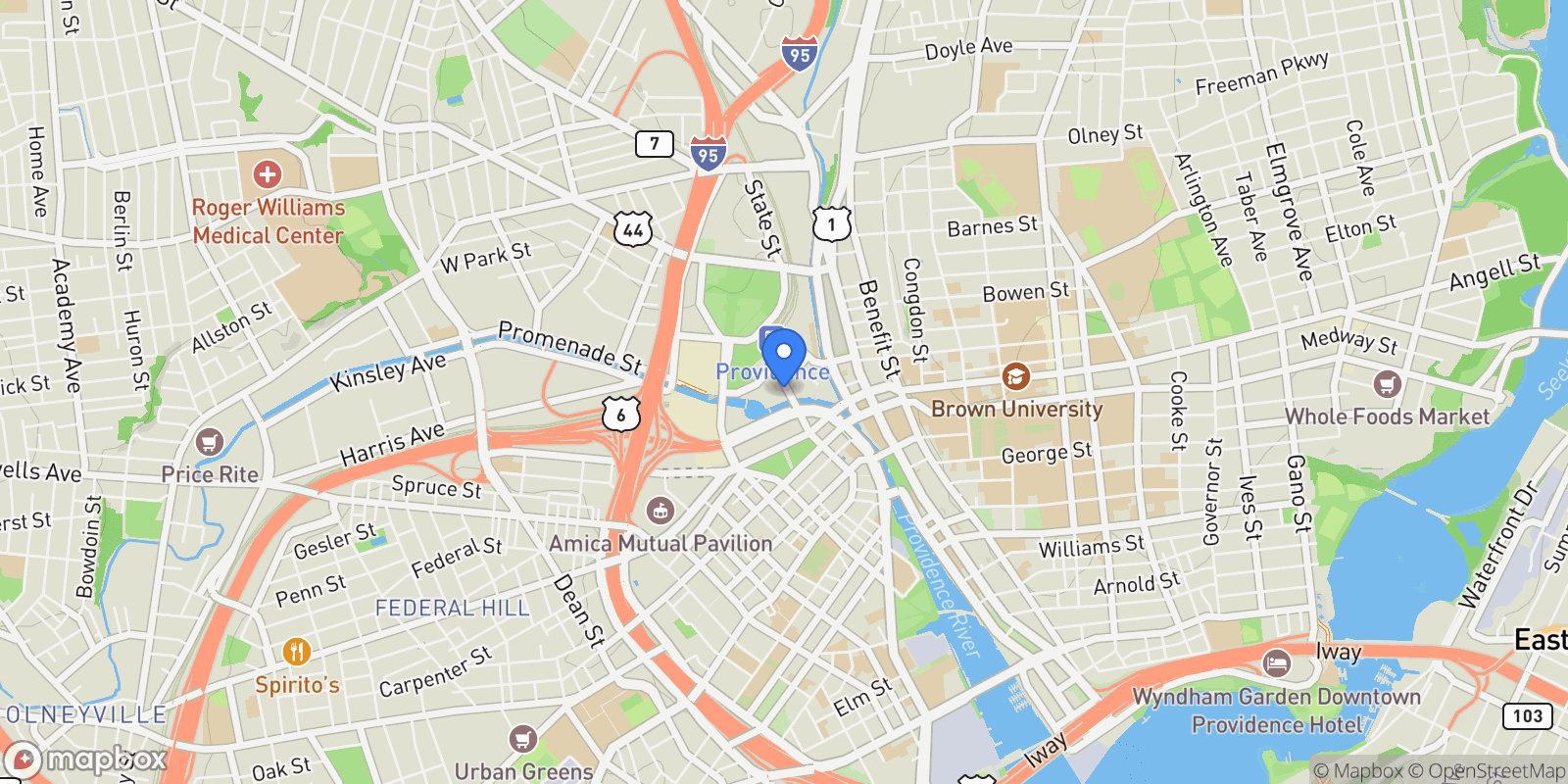 Map showing 100 Exchange Street, Unit# 501 , Providence, RI 02903, Providence, Rhode Island, United States.
