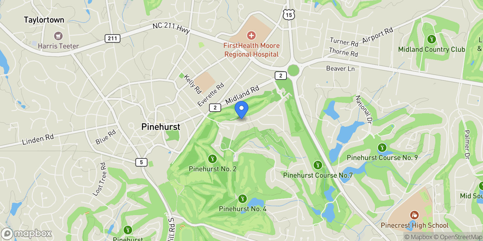 Map showing 140 Brookhaven Road, Pinehurst, NC 28374, Pinehurst, North Carolina, United States.