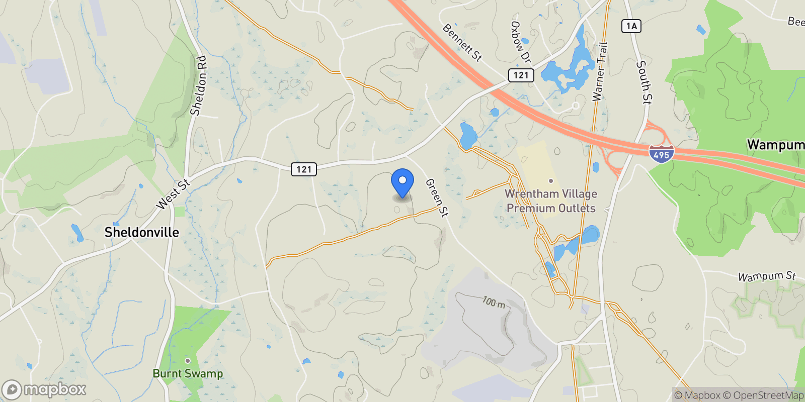 Map showing 50 Green Street , Wrentham, MA 02093, Wrentham, Massachusetts, United States.