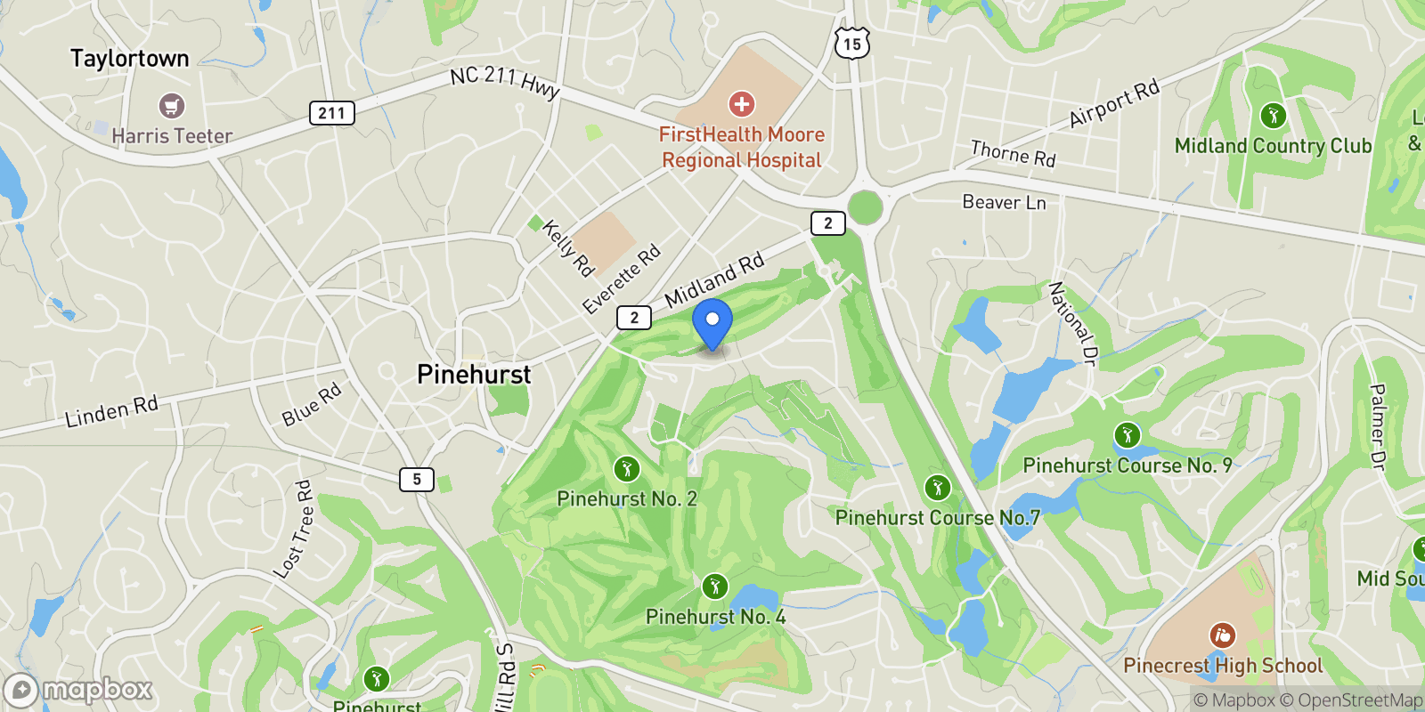 Map showing 140 Brookhaven Road, Pinehurst, NC 28374, Pinehurst, North Carolina, United States.