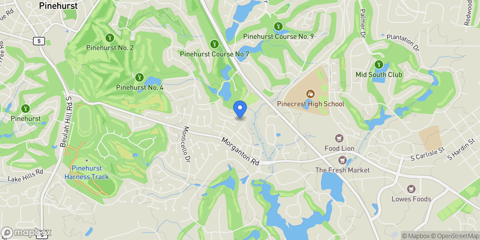 Map showing 108 Granger Court, Pinehurst, NC 28374, Pinehurst, North Carolina, United States.