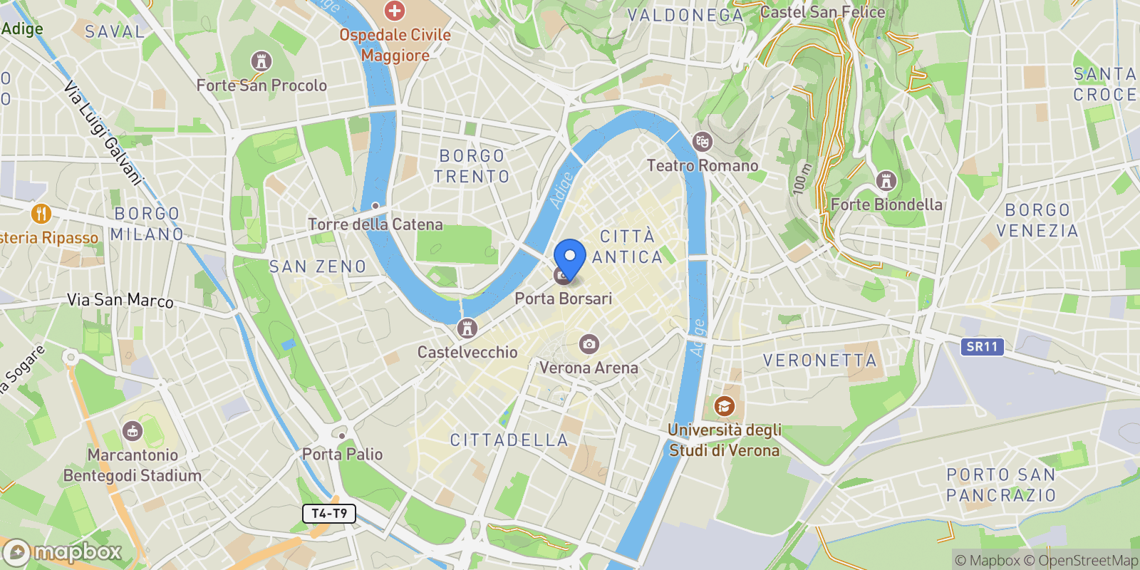 Map showing Vicolo Del Guasto 8, Verona, Veneto, Italy.