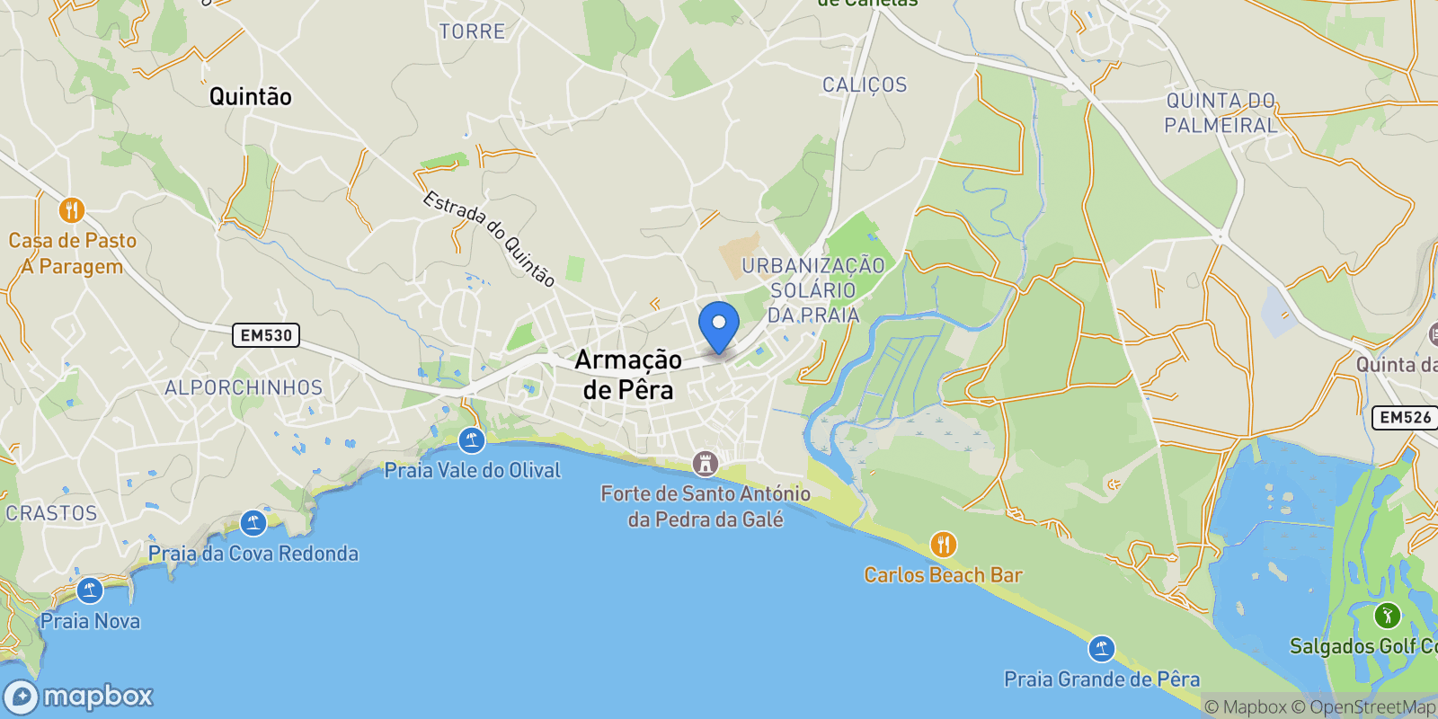 Map showing Armacao de Pera, Algarve, Portugal.