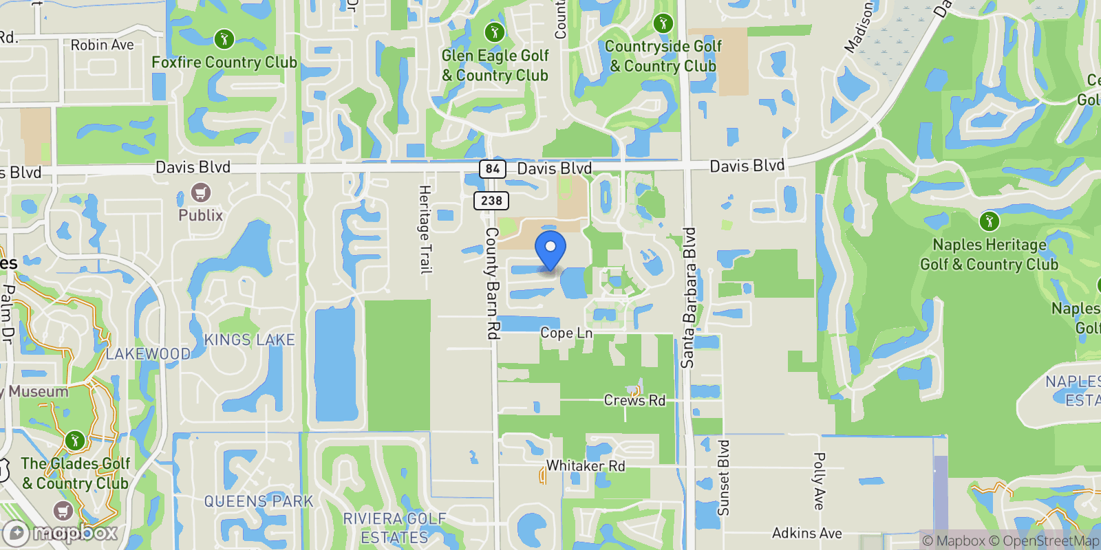 Map showing 2238 Marquesa Circle, Naples, FL 34112, Naples, Florida, United States.