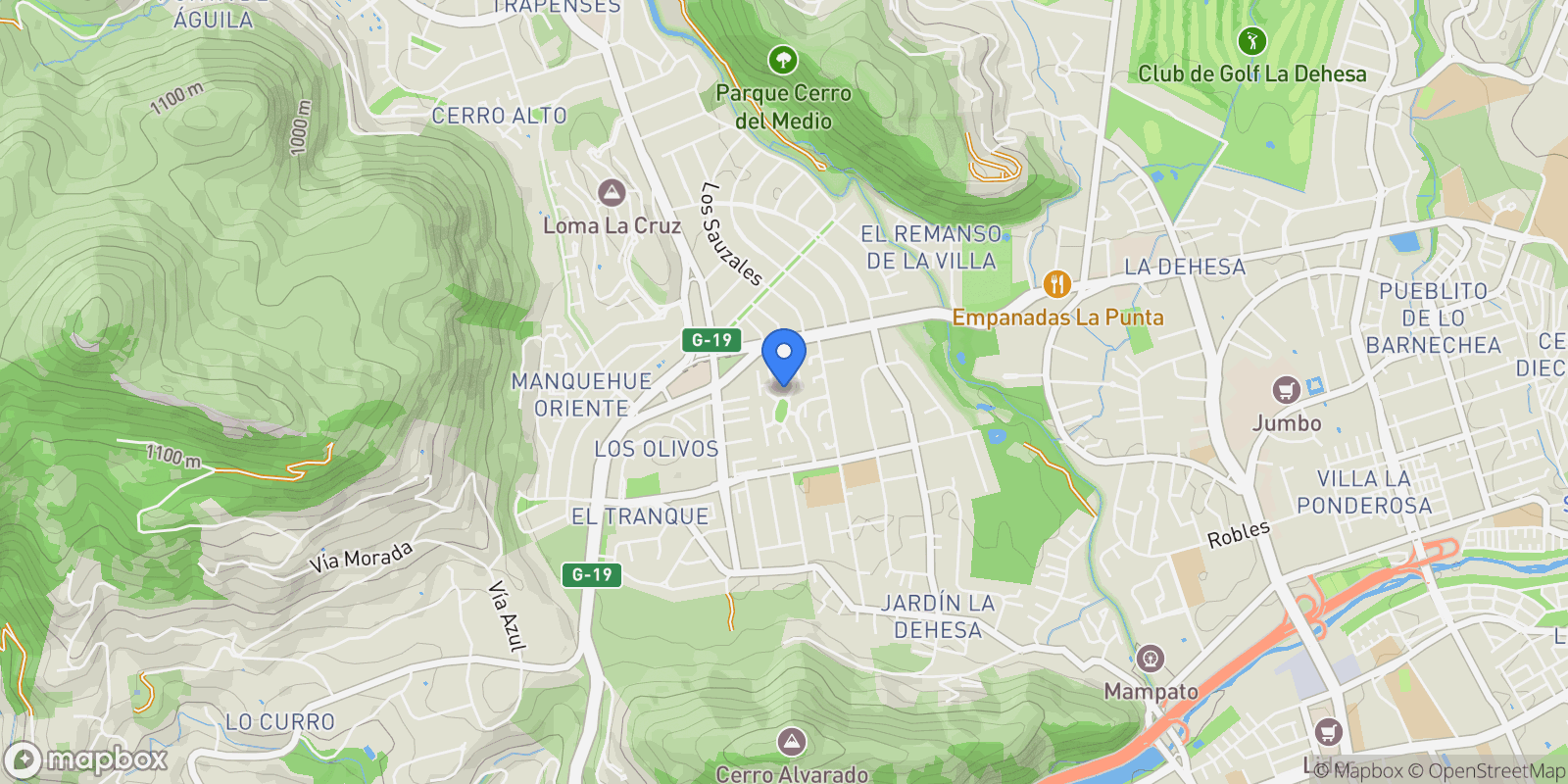 Map showing Parque Los Castaños, Lo Barnechea, Lo Barnechea, Santiago Metropolitan Region, Chile.